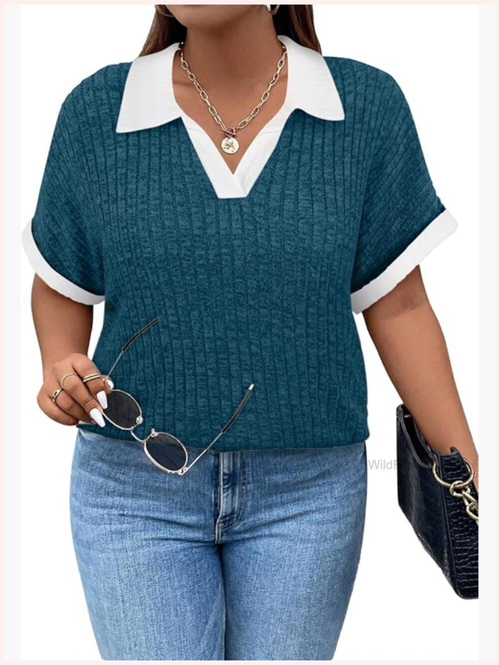 Plus Size Tunic Top Short Sleeve V Neck Summer Blouse